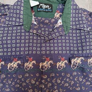 Vintage Roper Rodeo Button Up Shirt Men’s L – Western Paisley Cowboy Print